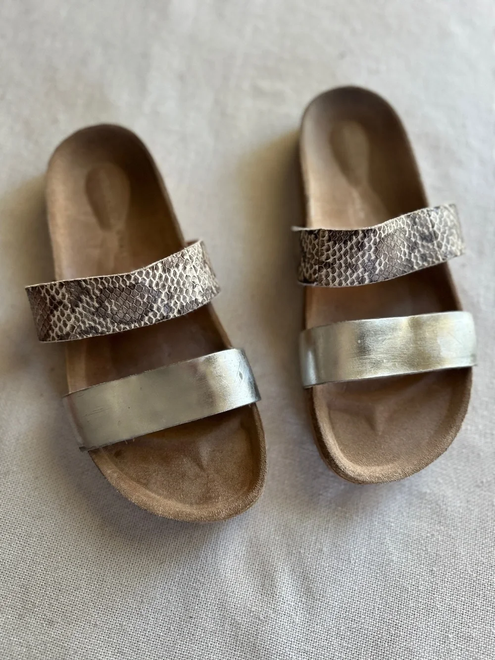Loeffler Randall Paz Two-Strap Snakeskin & Metallic Slide Sandals | 8